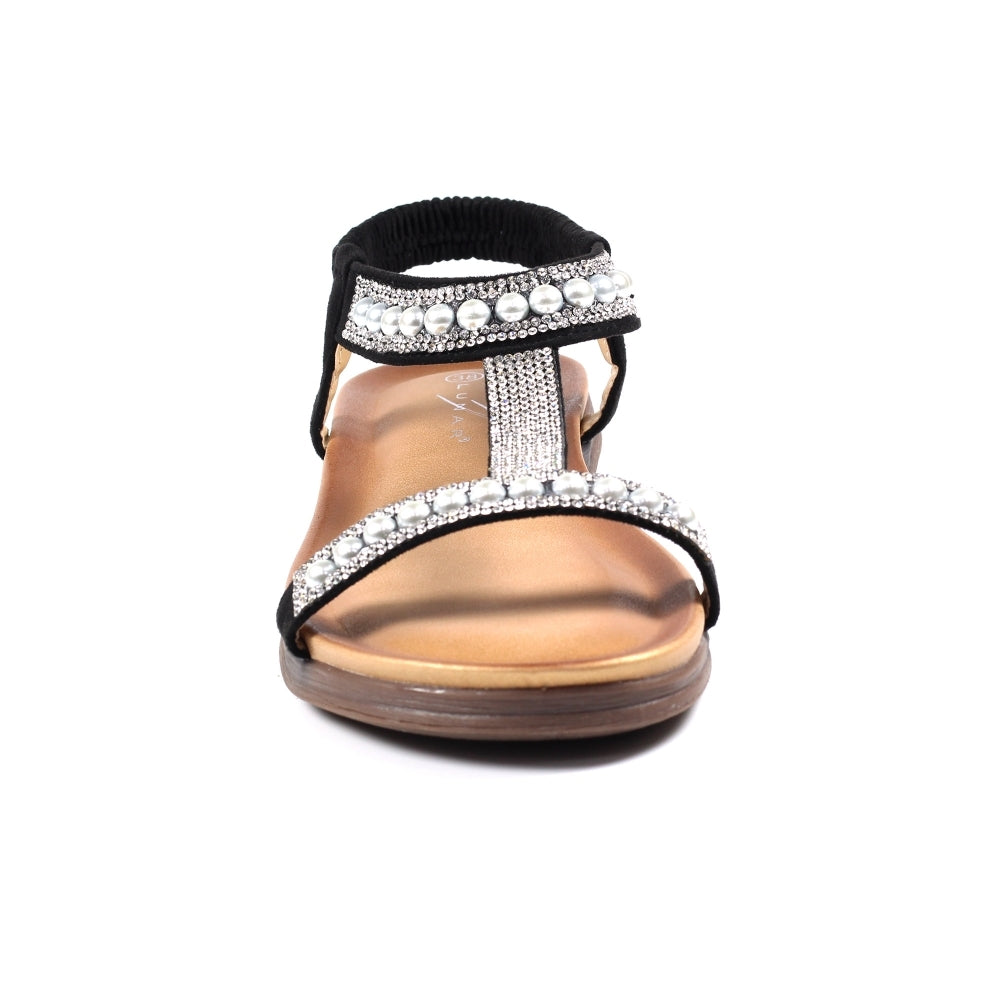 Lunar Tancy Women's T Bar Slingback Diamante Sandal Black