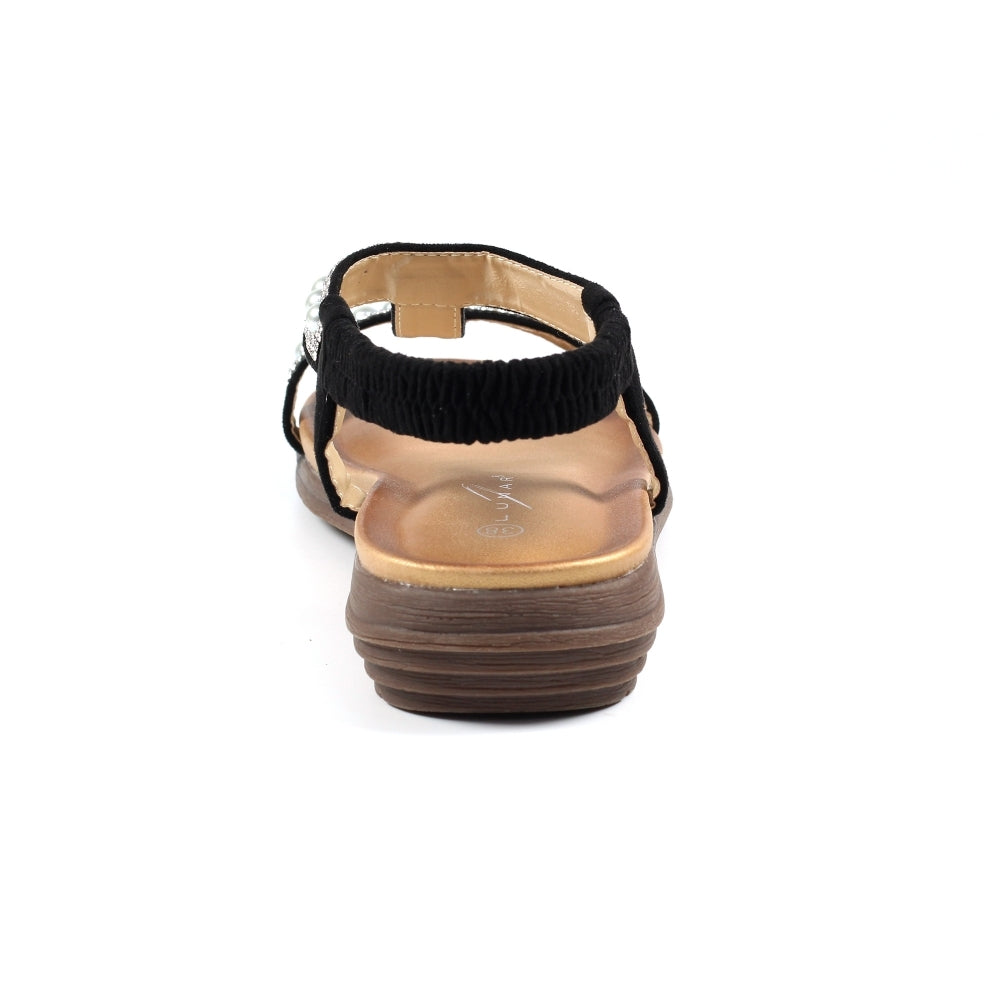 Lunar Tancy Women's T Bar Slingback Diamante Sandal Black