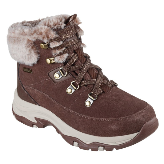 Skechers Trego Snow Worries Women's Waterproof Lace Up Walking Hiking Boot Chocolate