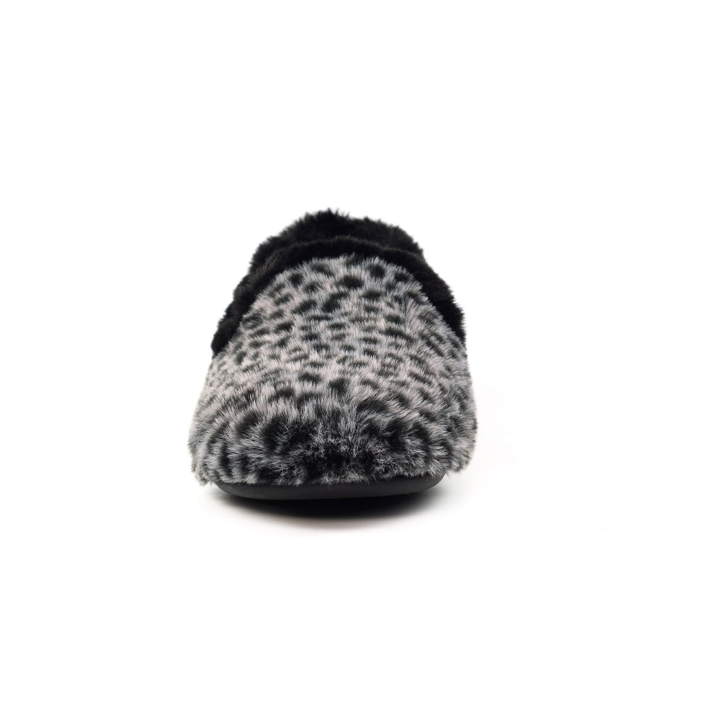 Lunar Tripoli Women's Slip On Faux Fur Machine Washable Slipper Black Ocelot