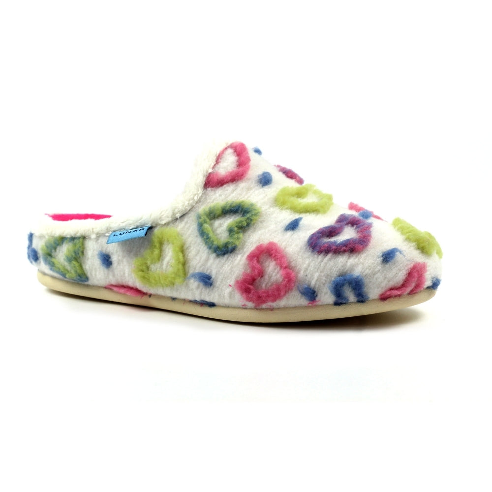 Lunar Valentine Women's Slip On Mule Machine Washable Slipper White Hearts
