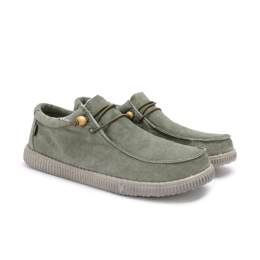 Walk In Pitas Wallabi Washed Men's Lightweight Wally Slip On Canvas Shoe Khaki