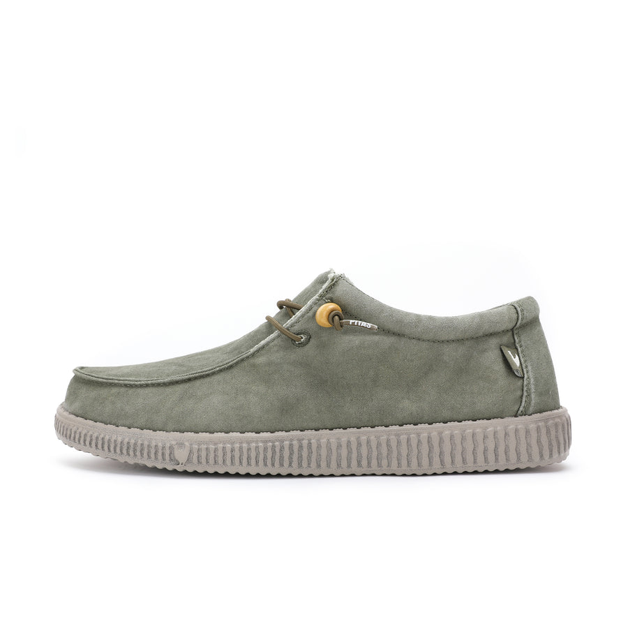 Walk In Pitas Wallabi Washed Men's Lightweight Wally Slip On Canvas Shoe Khaki
