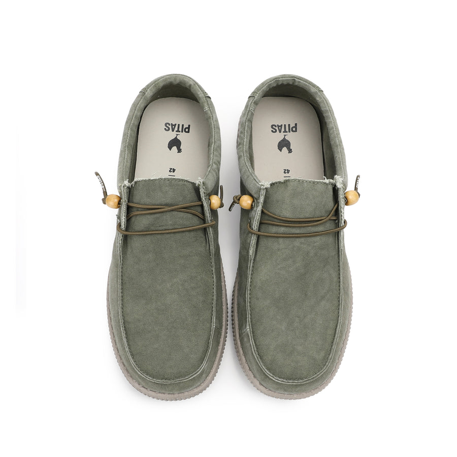 Walk In Pitas Wallabi Washed Men's Lightweight Wally Slip On Canvas Shoe Khaki