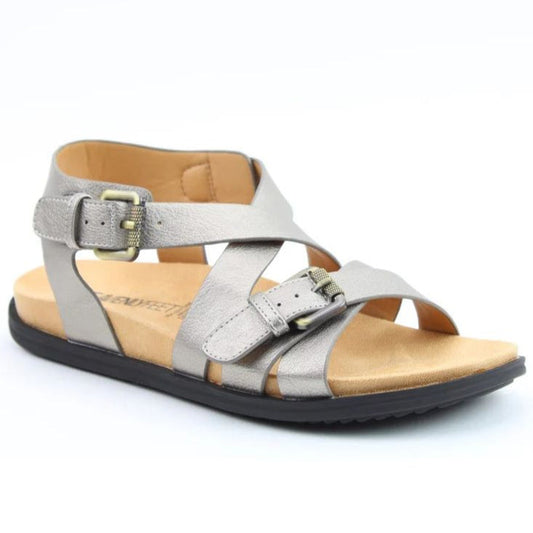 Heavenly Feet Corrine Women's Gladiator Crossover Buckle Sandal Pewter