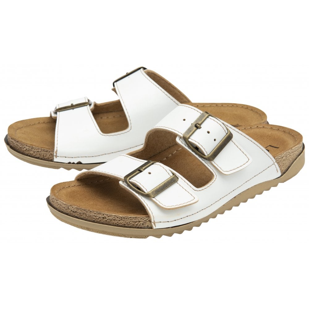 Lotus Trento Women's Twin Strap Slider Mule Sandal White