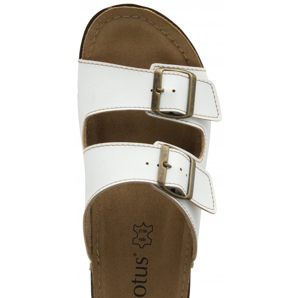 Lotus Trento Women's Twin Strap Slider Mule Sandal White