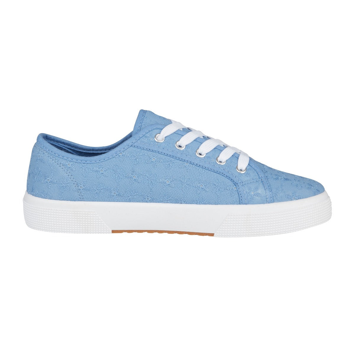 Urban Jacks Zita Women's Broderie Anglaise Lace Up Canvas Shoe Light Blue