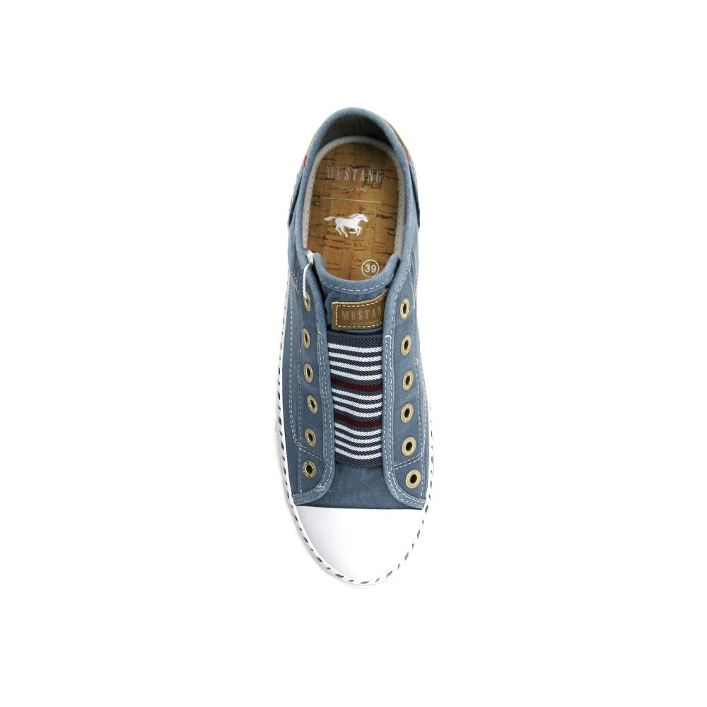 Mustang Hawaii 1376-402-807 Women's Striped Tongue Slip On Canvas Trainer Sky Blue