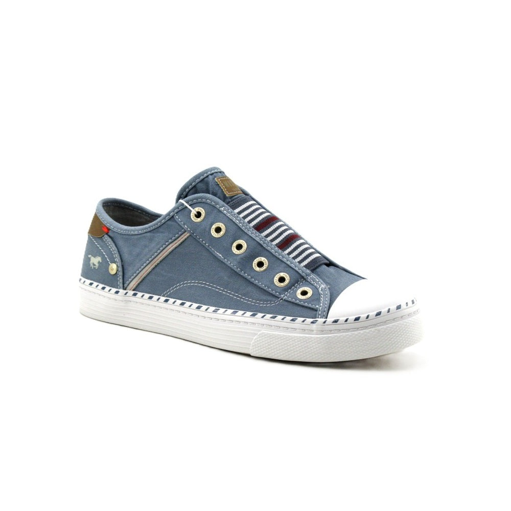 Mustang Hawaii 1376-402-807 Women's Striped Tongue Slip On Canvas Trainer Sky Blue