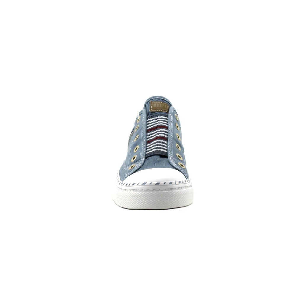 Mustang Hawaii 1376-402-807 Women's Striped Tongue Slip On Canvas Trainer Sky Blue