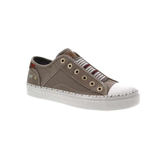 Mustang Hawaii 1376-402-932 Women's Striped Tongue Slip On Canvas Trainer Silver Grey