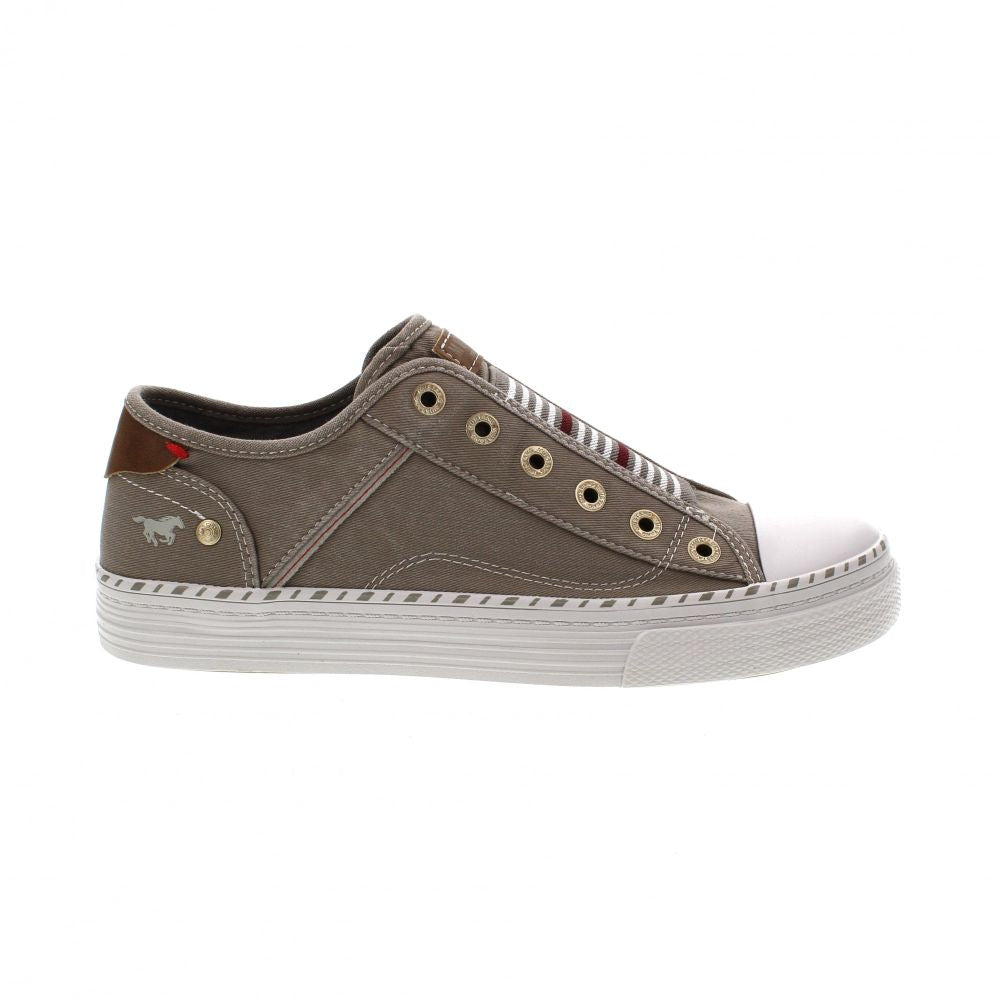 Mustang Hawaii 1376-402-932 Women's Striped Tongue Slip On Canvas Trainer Silver Grey