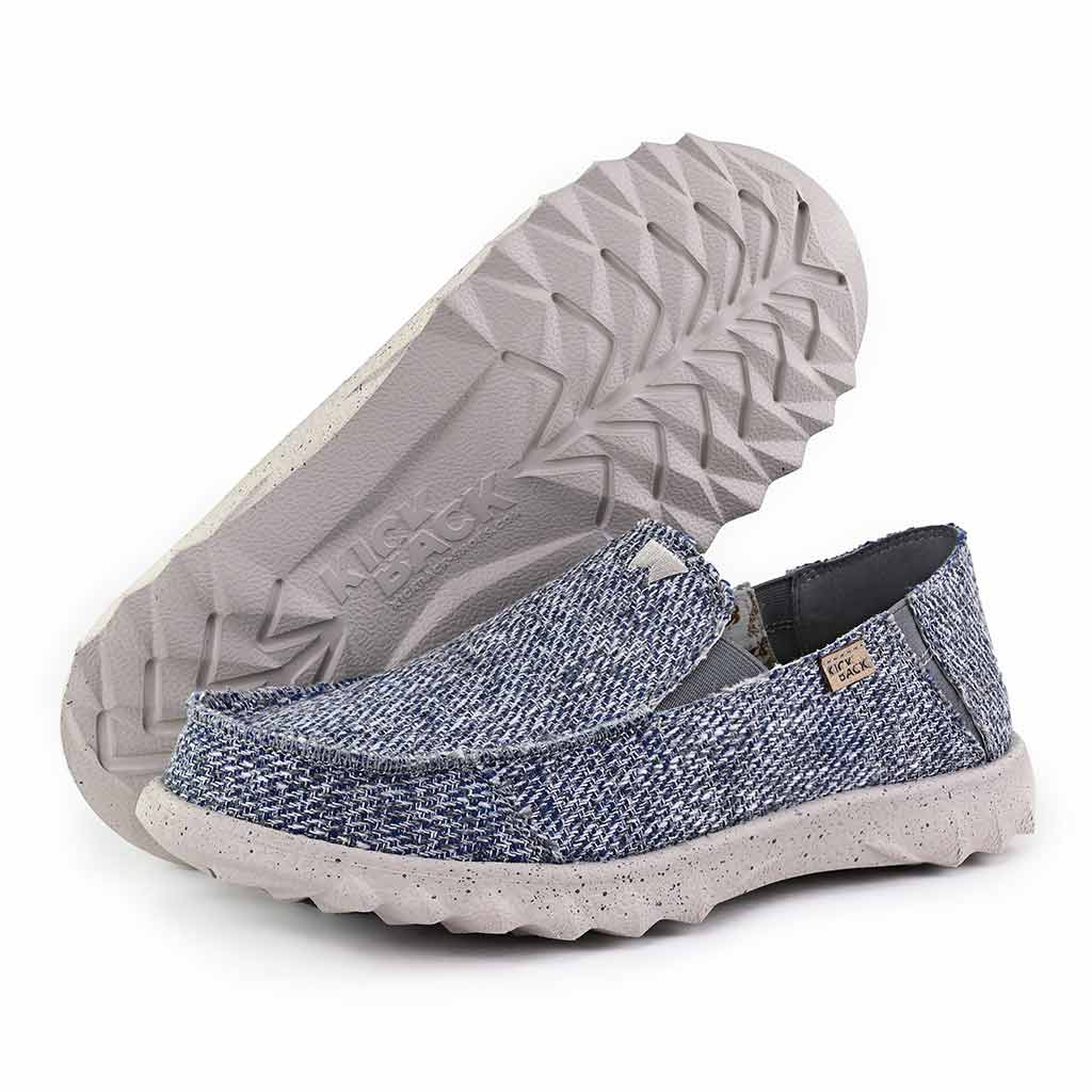 KickBack Couch Classic Men's Lightweight Carpet Bag Weave Slip On Shoe Blue Grey