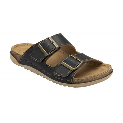 Lotus Trento Women's Twin Strap Slider Mule Sandal Black