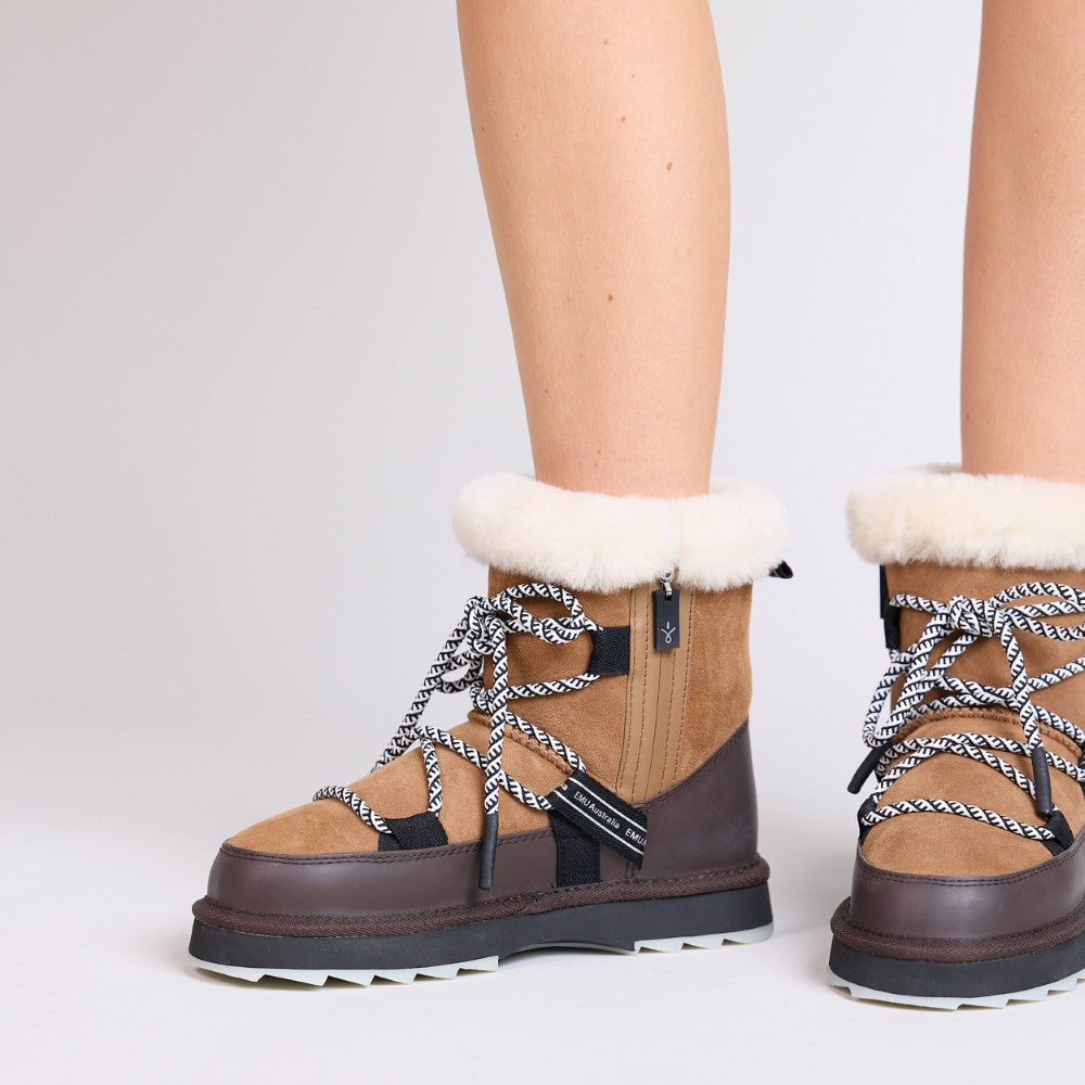 Emu Blurred Women's Wool Sheepskin Water Resistant Lace & Zip Up Cosy Boot Chestnut