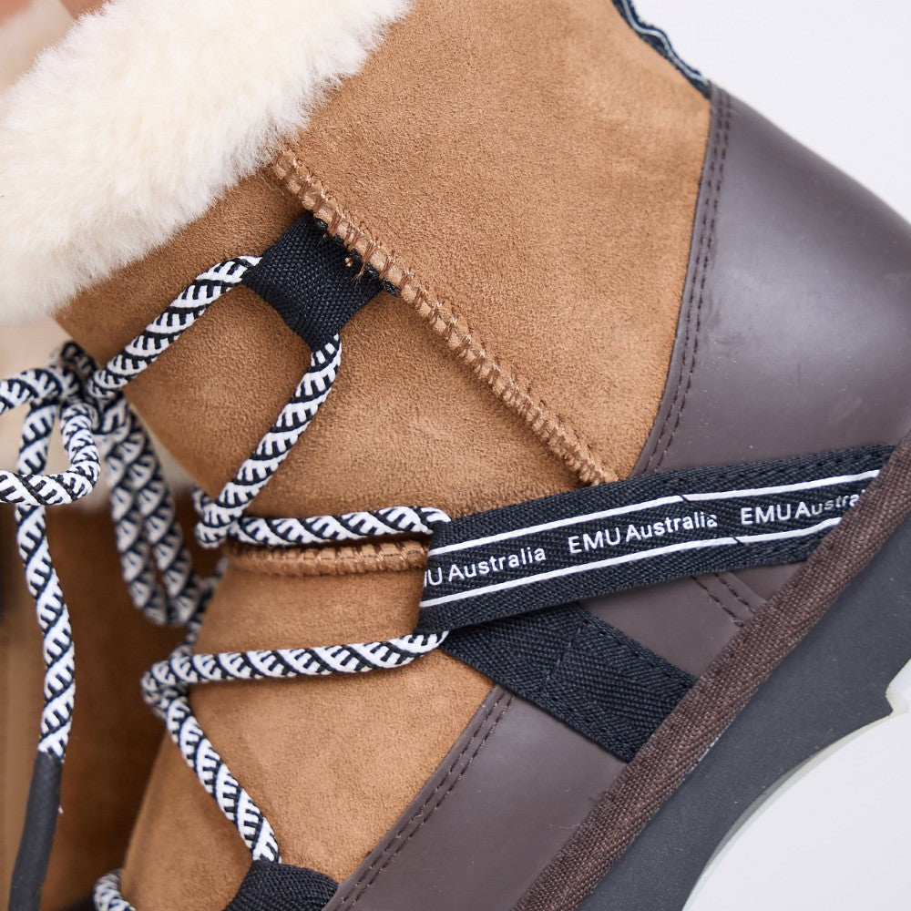 Emu Blurred Women's Wool Sheepskin Water Resistant Lace & Zip Up Cosy Boot Chestnut