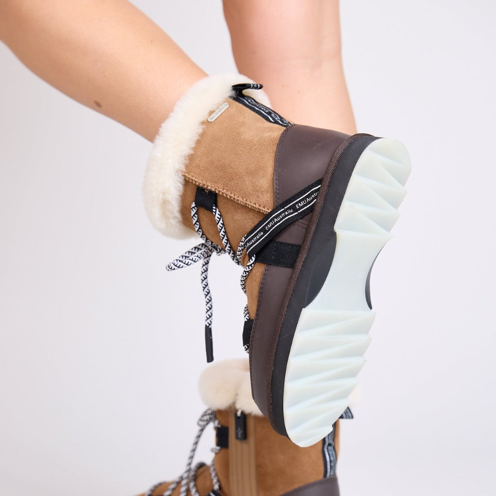 Emu Blurred Women's Wool Sheepskin Water Resistant Lace & Zip Up Cosy Boot Chestnut