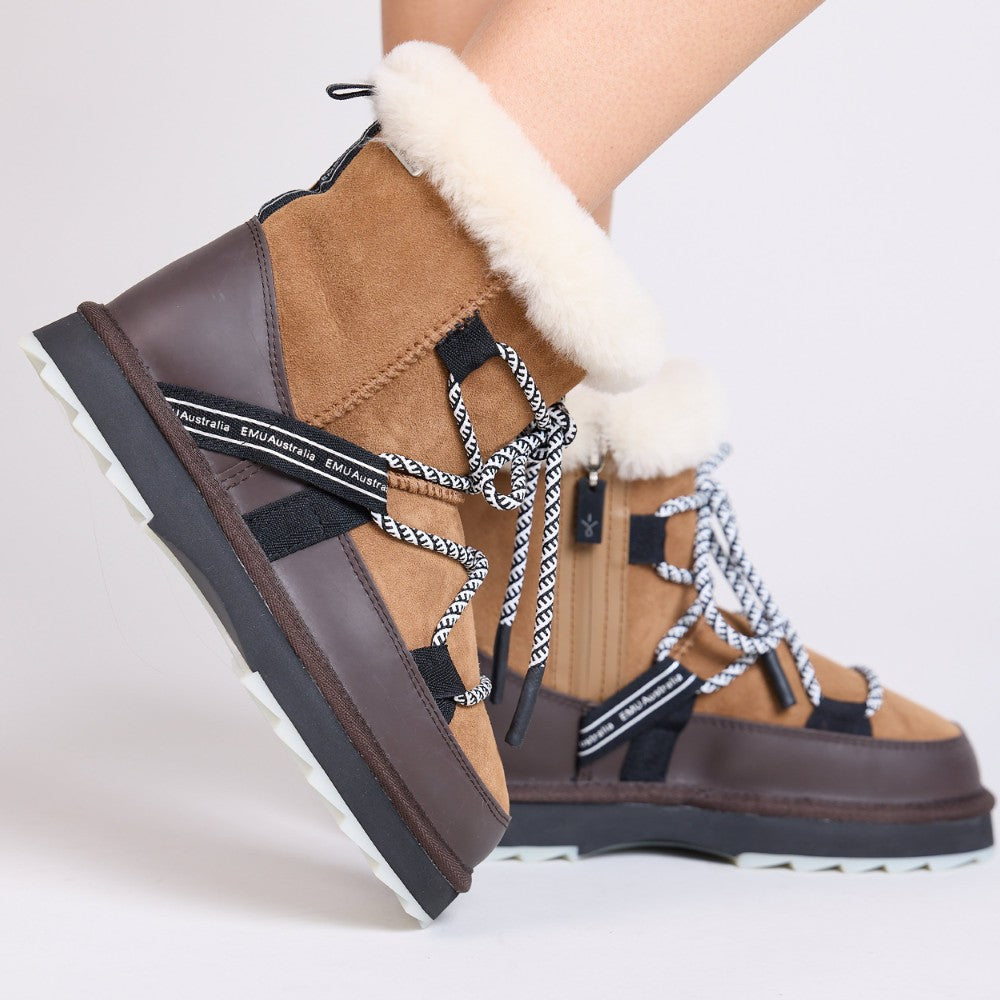Emu Blurred Women's Wool Sheepskin Water Resistant Lace & Zip Up Cosy Boot Chestnut