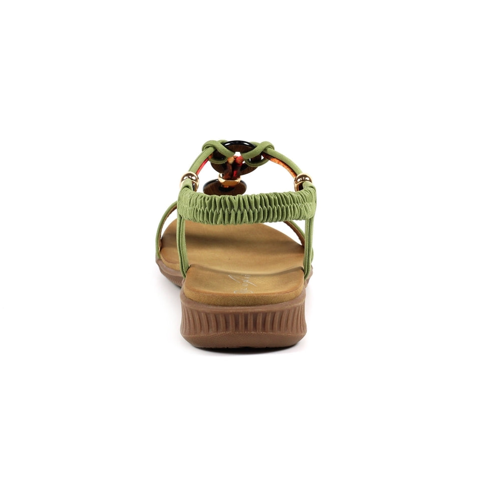 Lunar Brava Women's Bohemian Look Woven Strap Elasticated Slingback Sandal Khaki