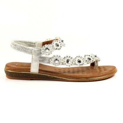 Lunar Charlotte Flower Toe Loop Sandal Silver