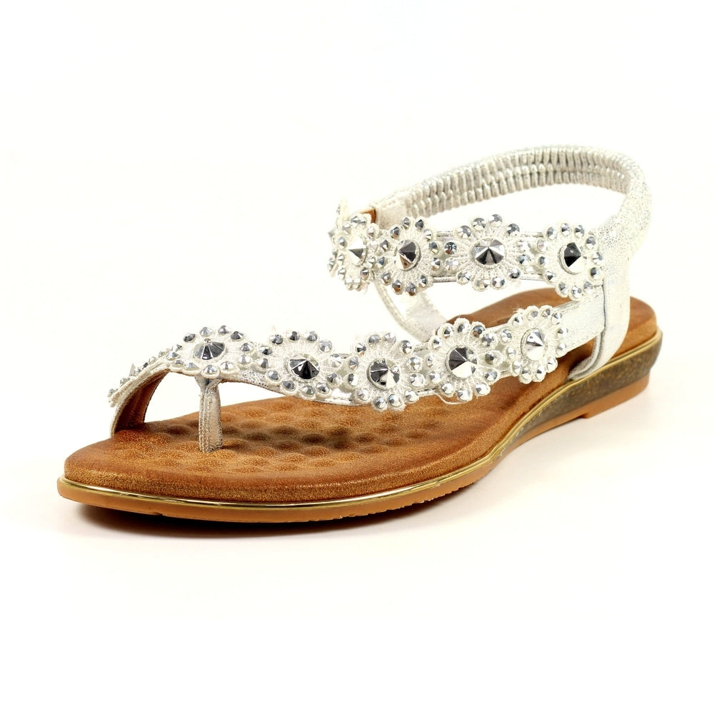 Lunar Charlotte Flower Toe Loop Sandal Silver