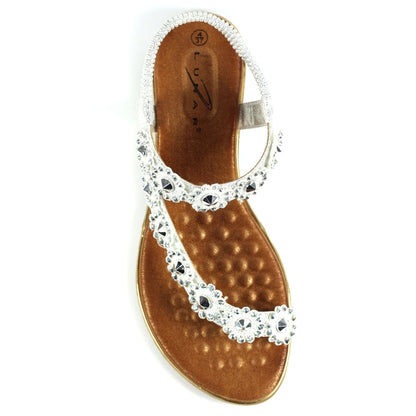 Lunar Charlotte Flower Toe Loop Sandal Silver