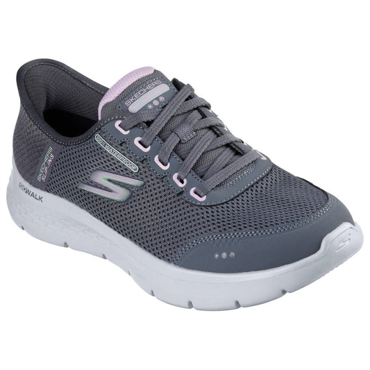 Skechers Go Walk Flex Clear Creek Women's Waterproof Slip-In Lace Up Trainers Charcoal/Lavender