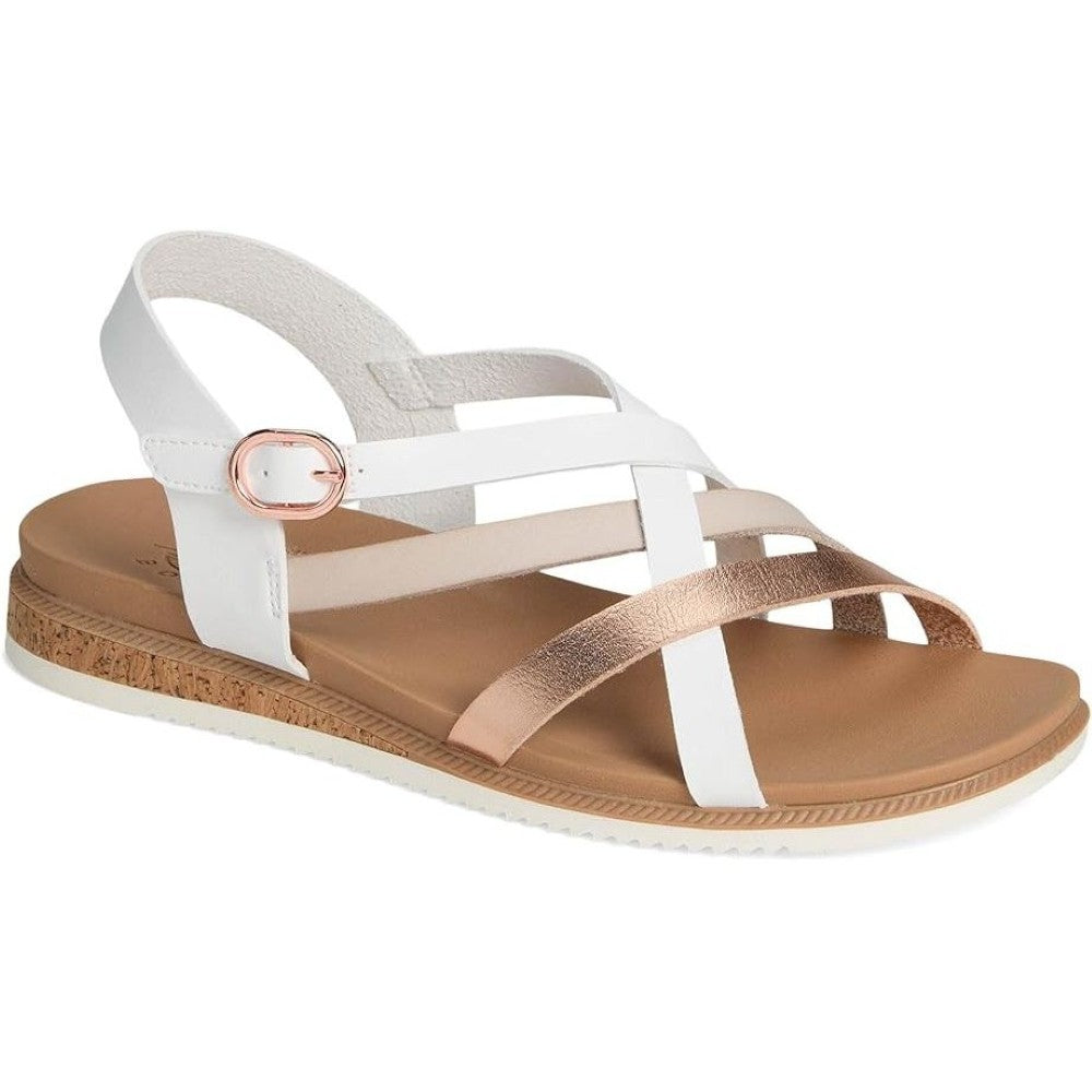 Skechers Bobs Desert Kiss Low Peak Rank Women's Ankle Strap Crossover Sandal White