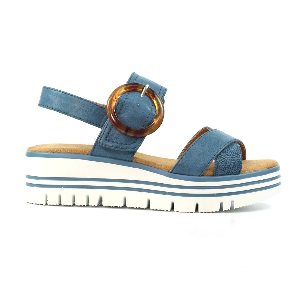 Lunar Elise Women's Chunky Sole Slingback Touch Fastening Strap Open Toe Sandal Mid Blue