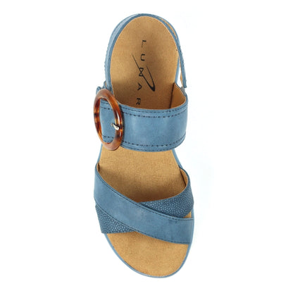 Lunar Elise Women's Chunky Sole Slingback Touch Fastening Strap Open Toe Sandal Mid Blue