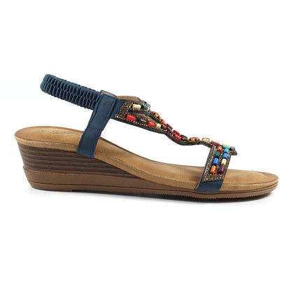 Lunar Epsom Women's Beaded Wedge Sandal Navy