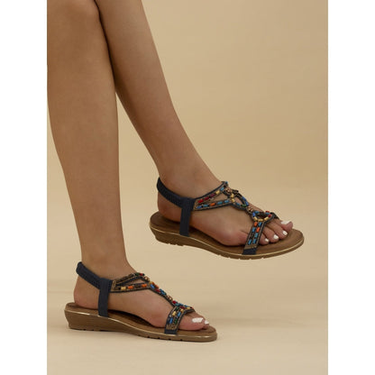 Lunar Epsom Women's Beaded Wedge Sandal Navy