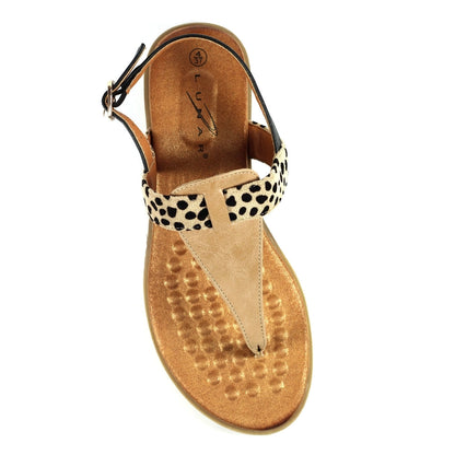 Lunar Gina Women's Ankle Strap Toe Post Beige Leopard