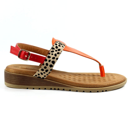 Lunar Gina Women's Ankle Strap Toe Post Orange Leopard