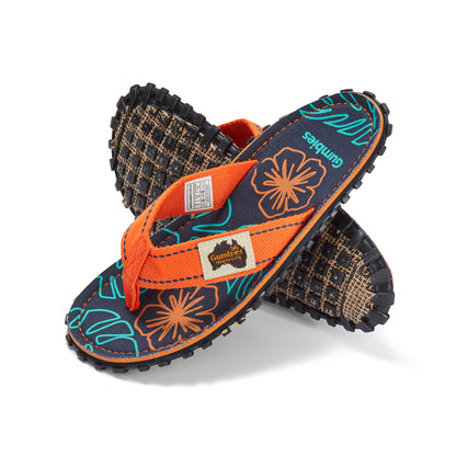 Gumbies Islander Women's Recycled Rubber Flip Flop Orange Hibiscus