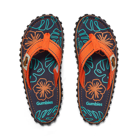 Gumbies Islander Women's Recycled Rubber Flip Flop Orange Hibiscus