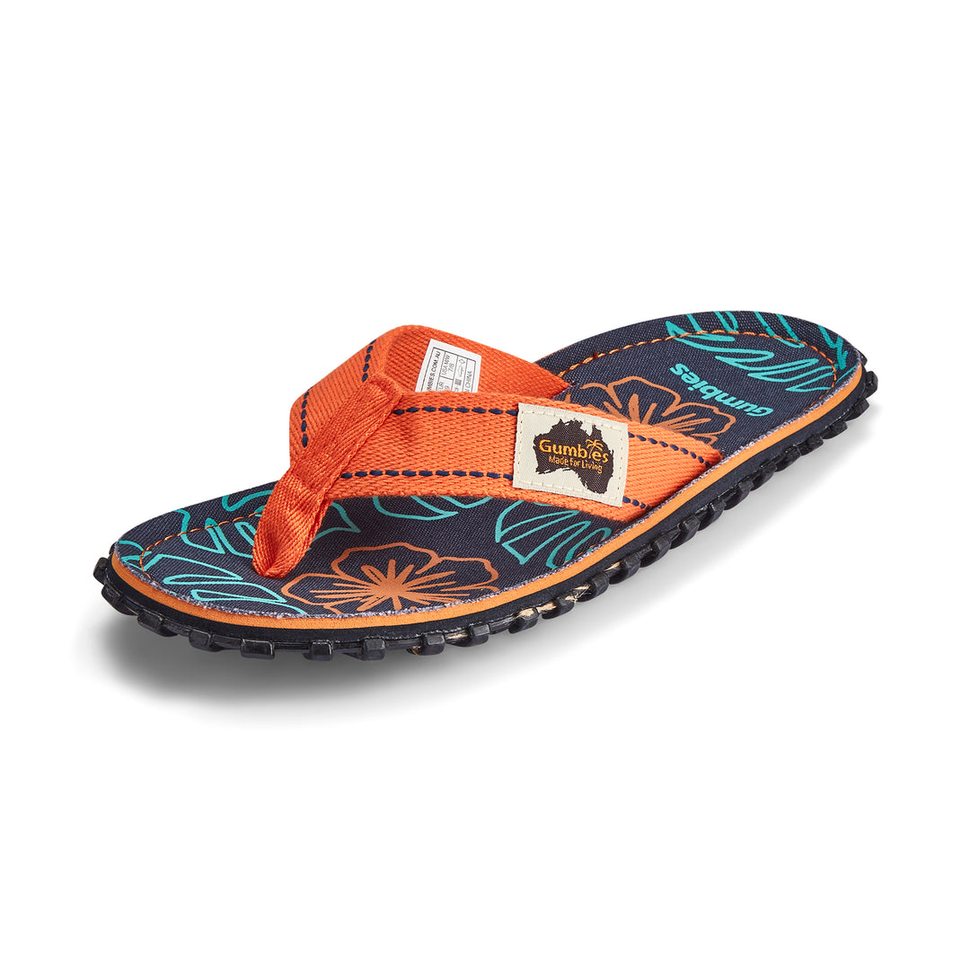 Gumbies Islander Women's Recycled Rubber Flip Flop Orange Hibiscus