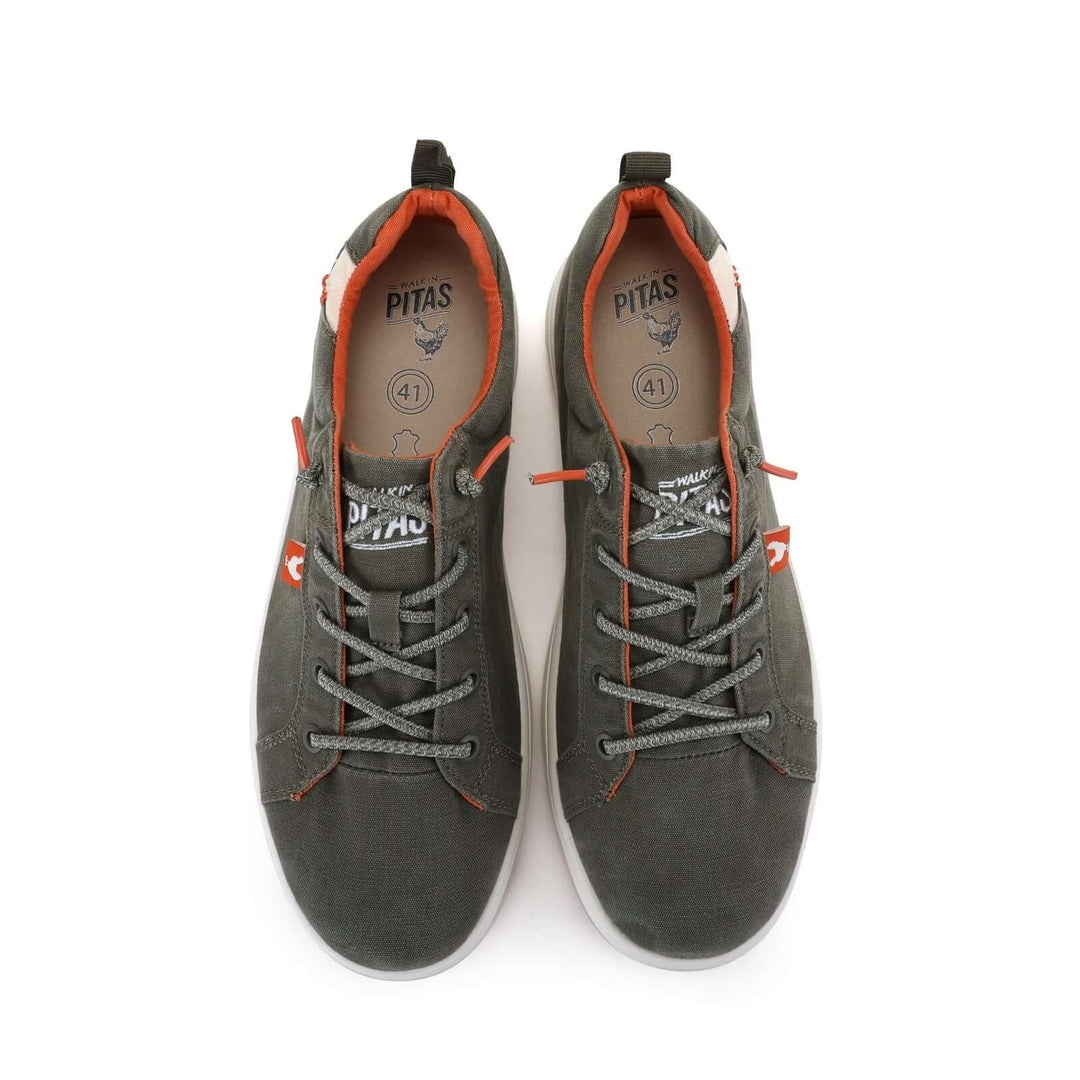 Walk In Pitas Malibu Men's Lightweight Hi-Grip Lace Up Sneaker Trainer Khaki