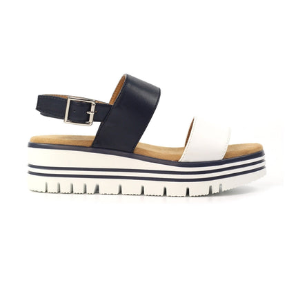 Lunar Missy Women's Chunky Sole Slingback Double Strap Open Toe Sandal Navy/White