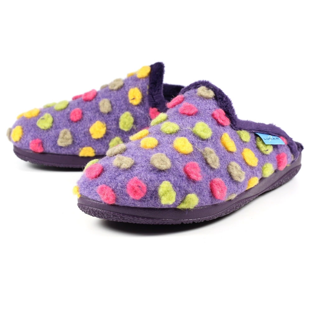 Lunar Montreal Women's Padded Insole Polka Dot Mule Slipper Purple MACHINE WASHABLE