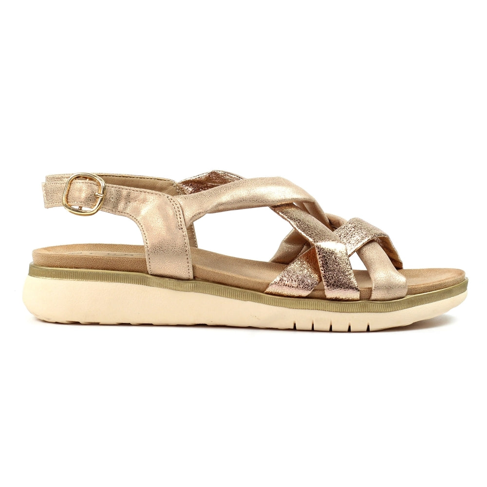 Lunar Roma Women's Cross Over Straps Adjustable Slingback Sandal Rose Gold