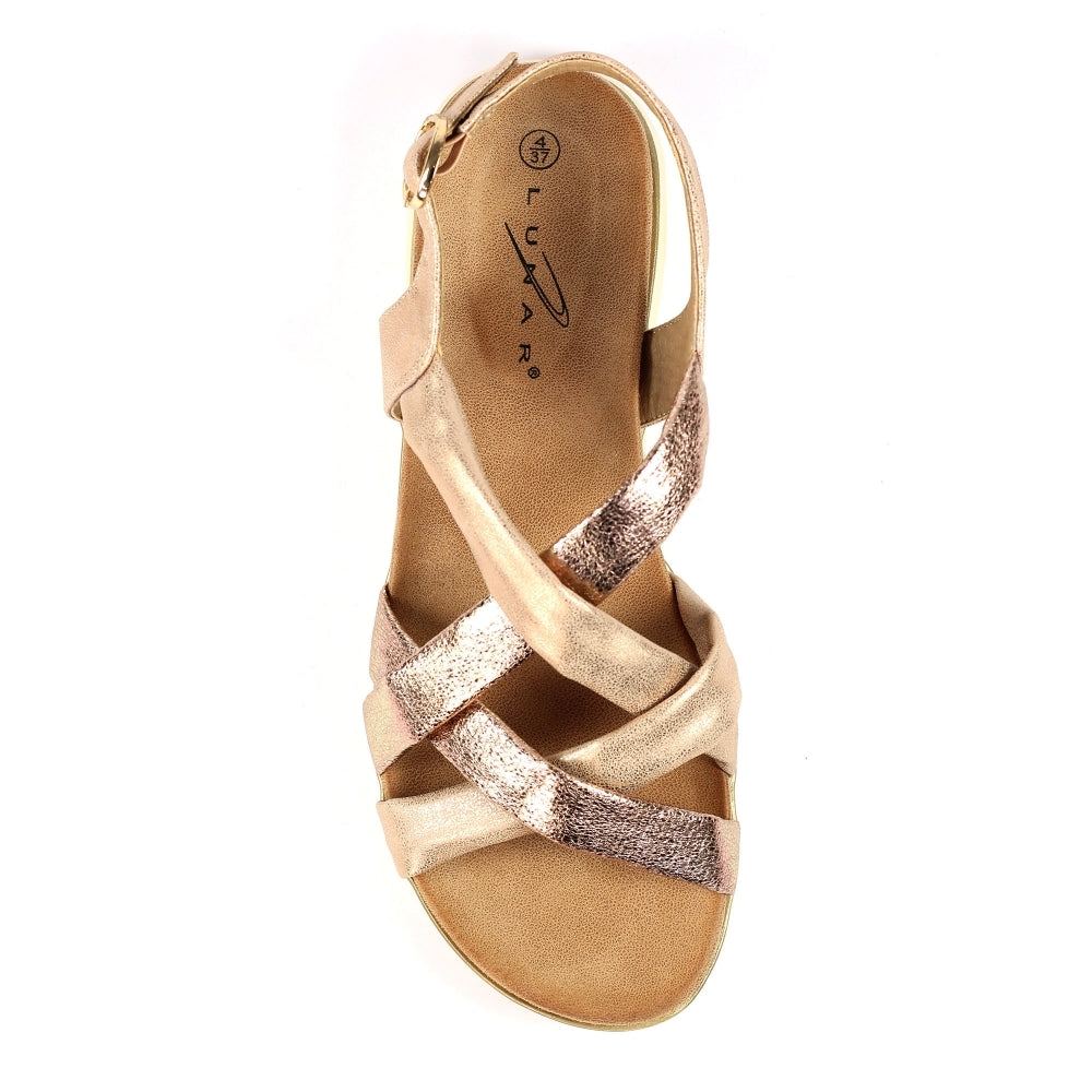 Lunar Roma Women's Cross Over Straps Adjustable Slingback Sandal Rose Gold