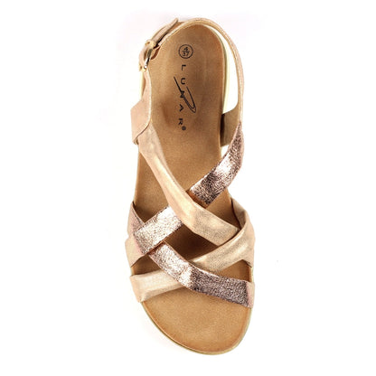 Lunar Roma Women's Cross Over Straps Adjustable Slingback Sandal Rose Gold