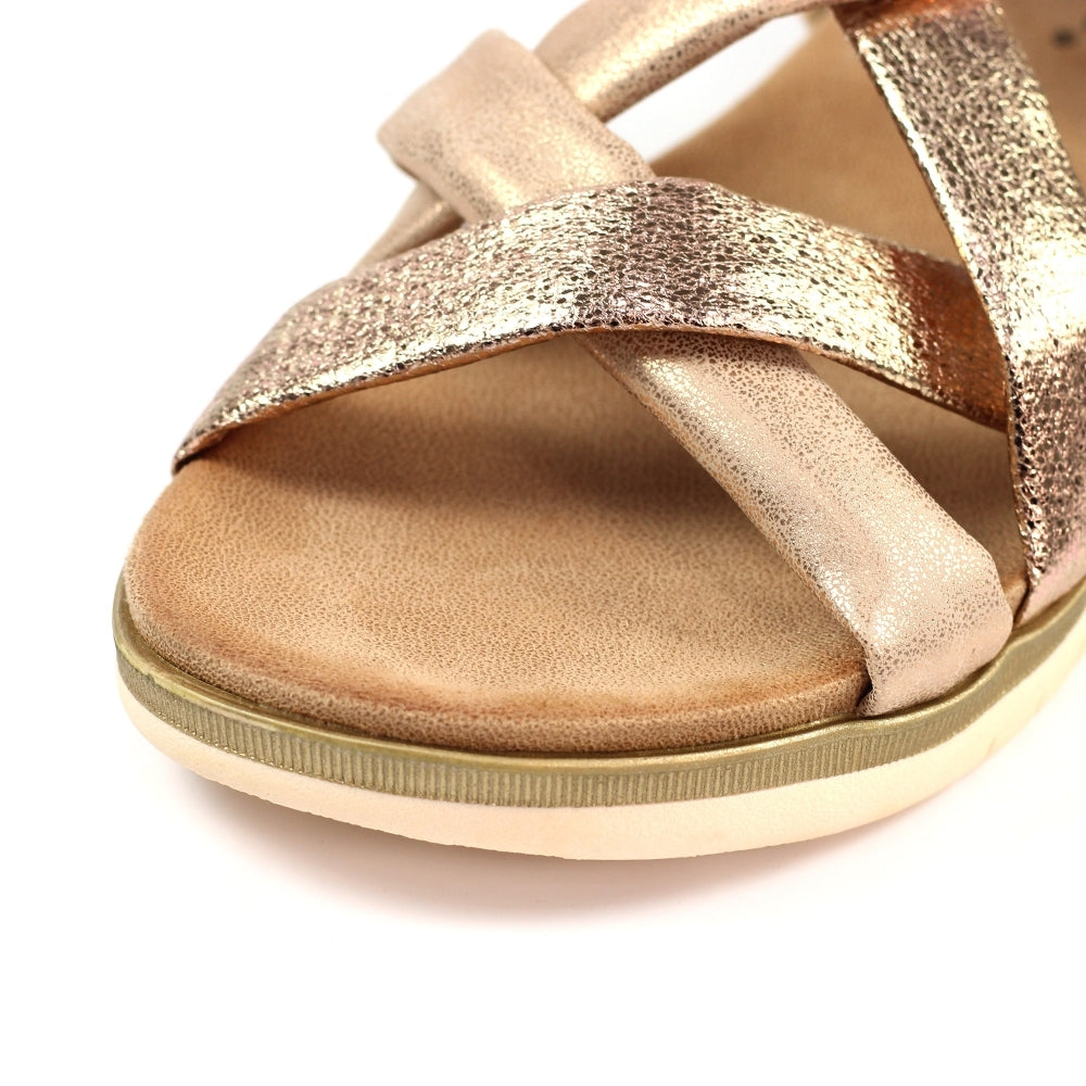 Lunar Roma Women's Cross Over Straps Adjustable Slingback Sandal Rose Gold