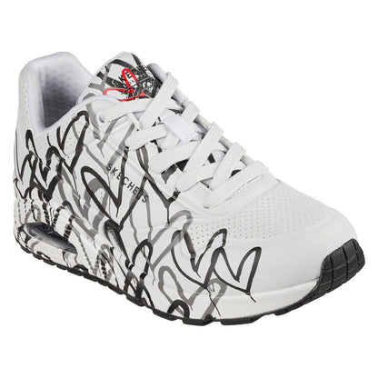 Skechers Uno Spread the Love Women's Lace Up Heart Design Trainer White/Black/Grey