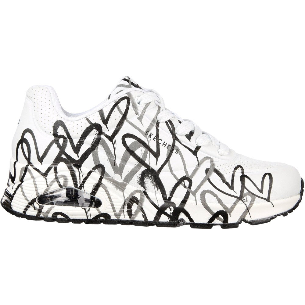Skechers Uno Spread the Love Women's Lace Up Heart Design Trainer White/Black/Grey