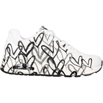 Skechers Uno Spread the Love Women's Lace Up Heart Design Trainer White/Black/Grey