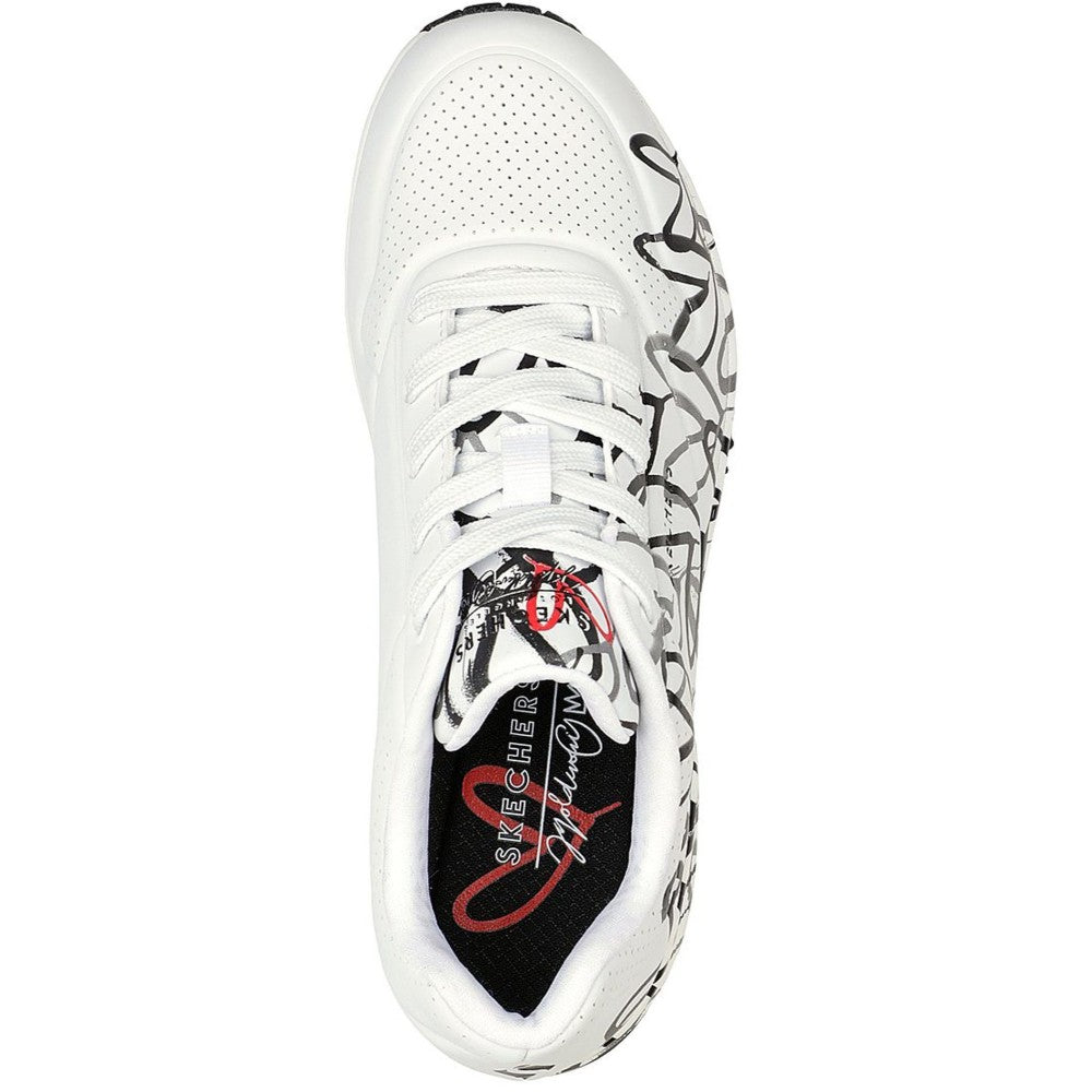 Skechers Uno Spread the Love Women's Lace Up Heart Design Trainer White/Black/Grey