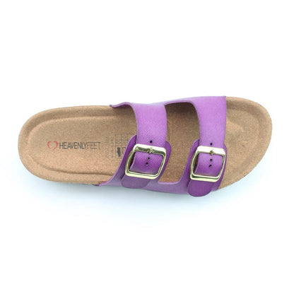 Heavenly Feet Harmony Women's Lightweight Twin Buckle Slip On Mule Slider Purple